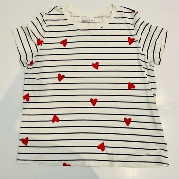 Torrid Supersoft Candy Hearts Striped Short Sleeve Crew Neck Top | Size 0/L - Picture 8 of 14